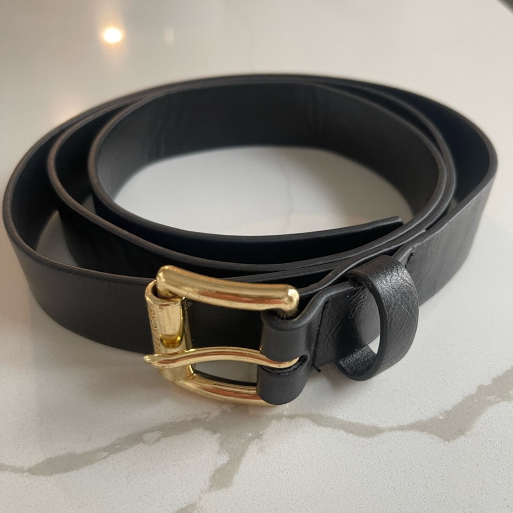 Black Leather Belt with Gold Buckle